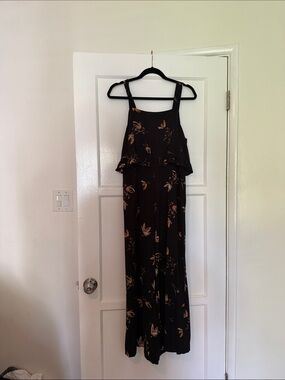 Black Floral Wide-Leg Jumpsuit Dress - Sleeveless